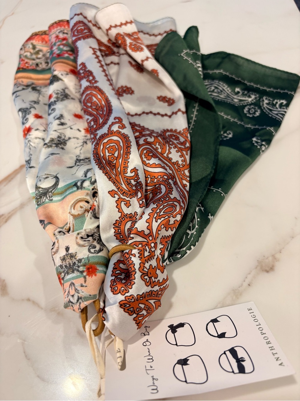 Anthropologie Silk Paisley Print Elastics with Headscarf attachment Set of 2 - Picture 3 of 4